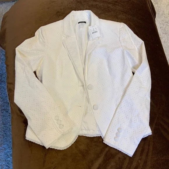 JCrew White 6 Eyelet Blazer Classic Coastal Cottagecore Timeless Minimalist - Picture 4 of 7